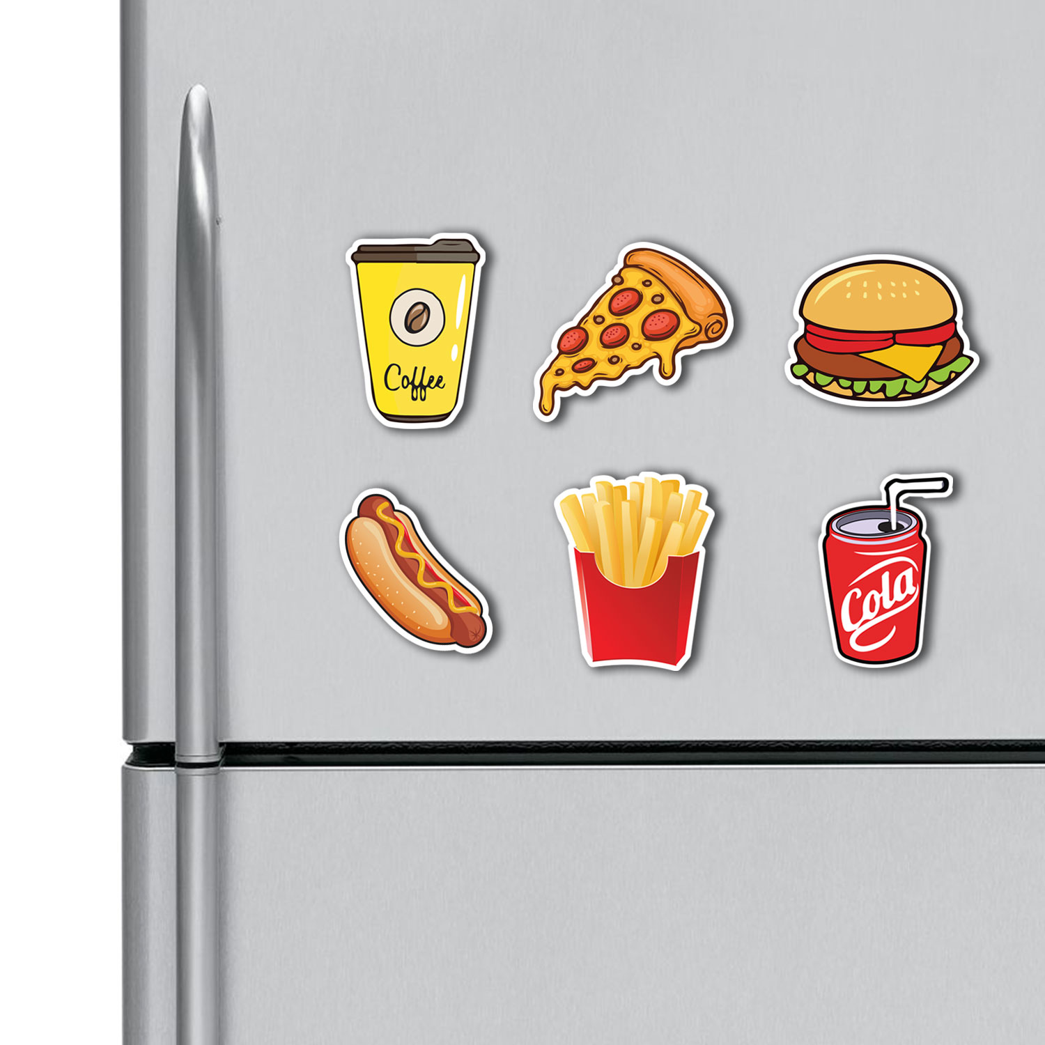 Coffee Pizza Slice Burger Hot Dog French Fries Cola Fridge Magnets Combo