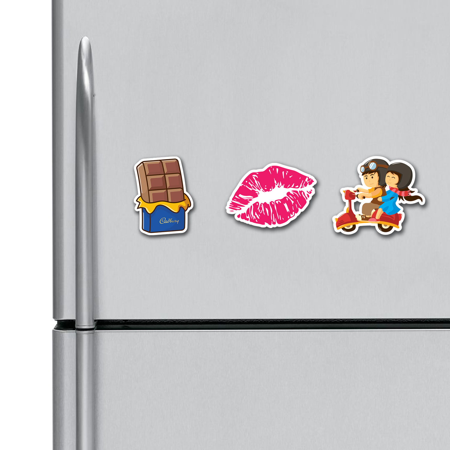 Chocolate Lips Couple On Scooter Fridge Magnets Combo