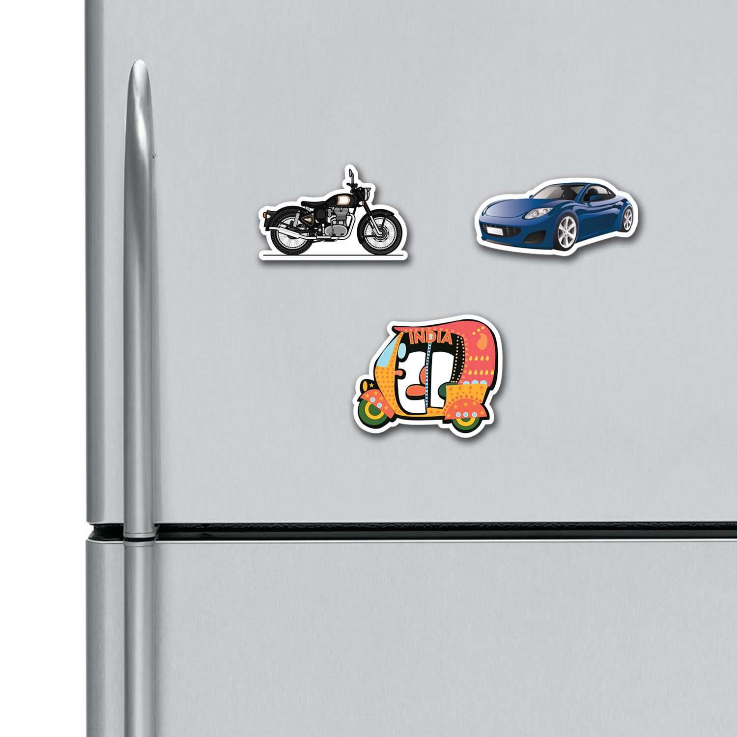 Bullet Super Car Auto Rickshaw Fridge Magnets Combo