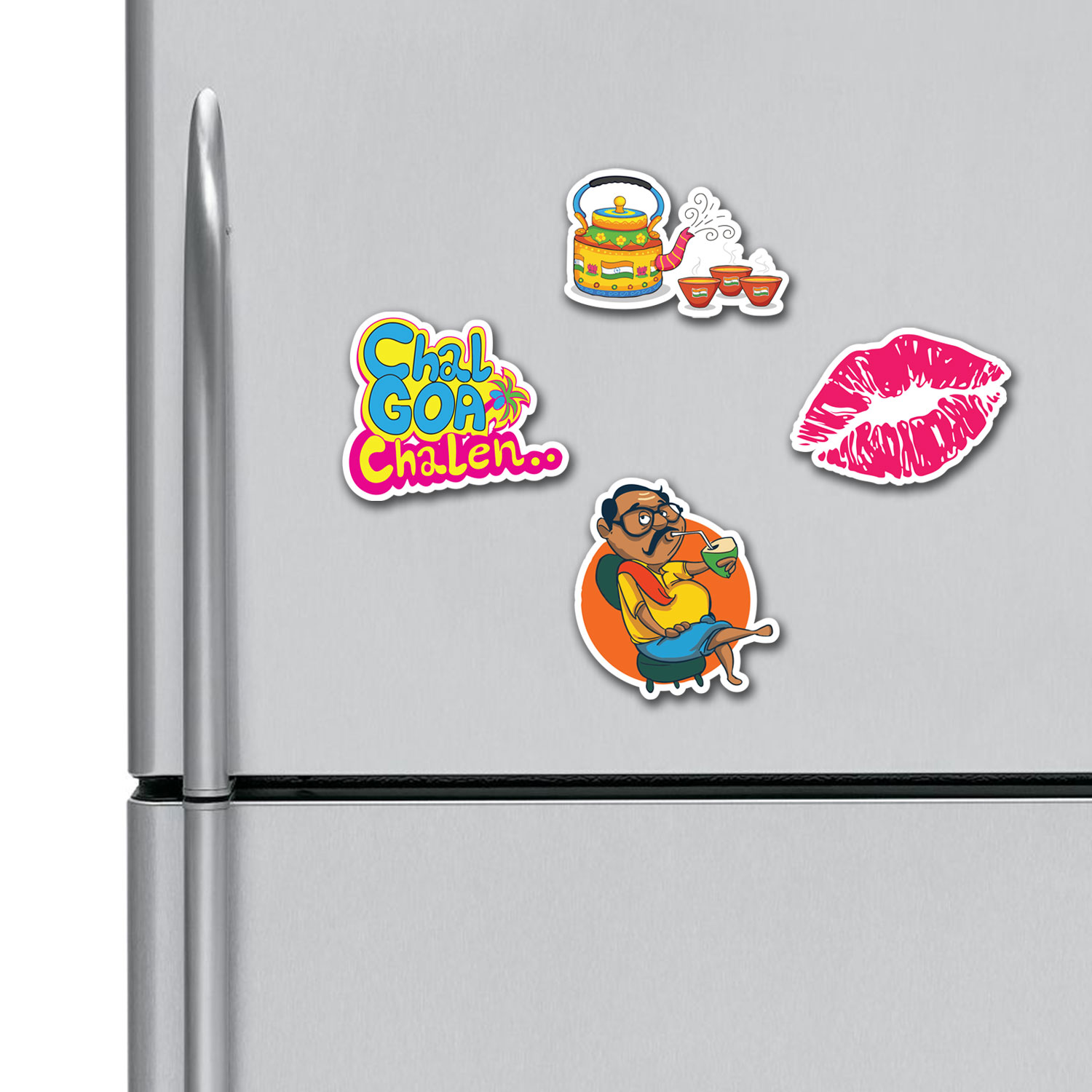 South Indian Anna Tea Kettle Chal Goa Chale Lips Fridge Magnets Combo