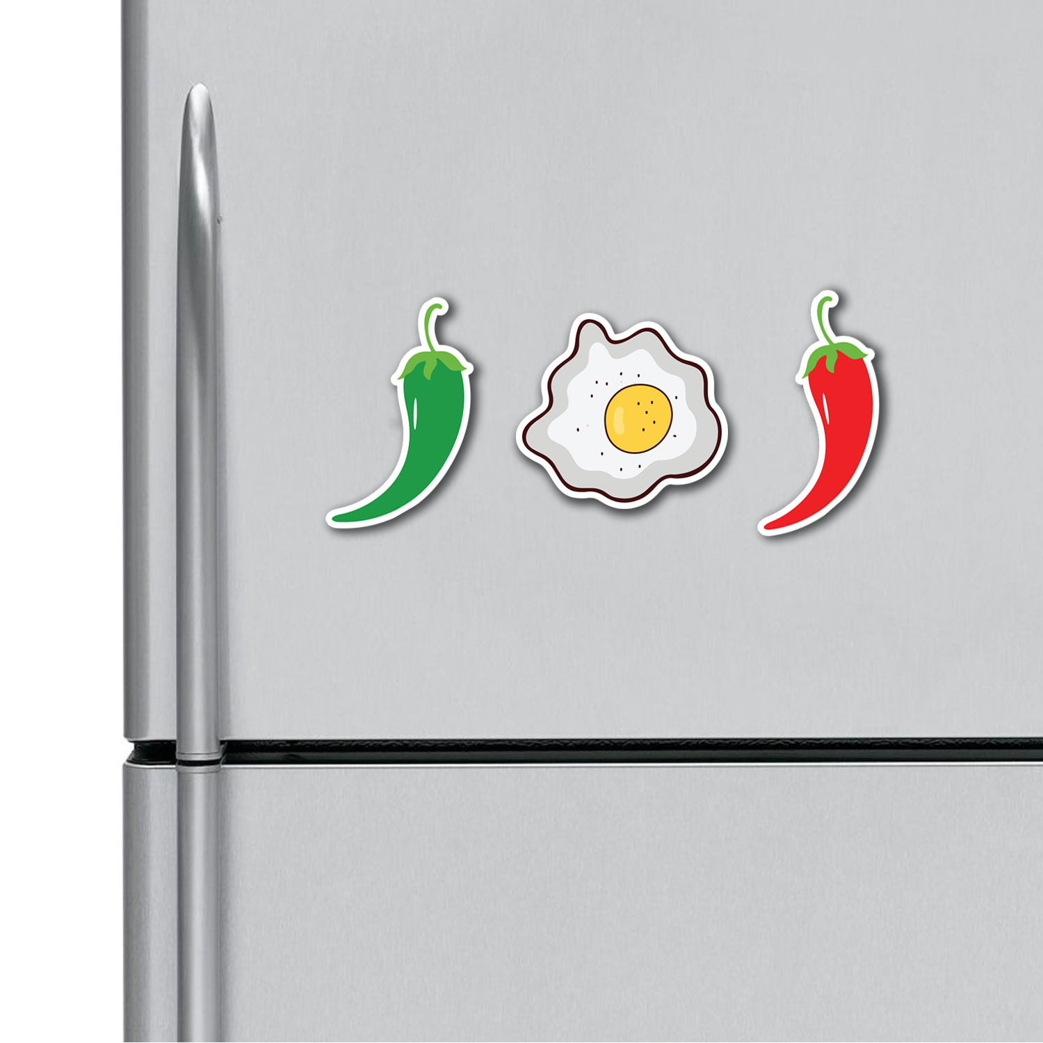 Green Red Chillies and Omelette Fridge Magnets Combo