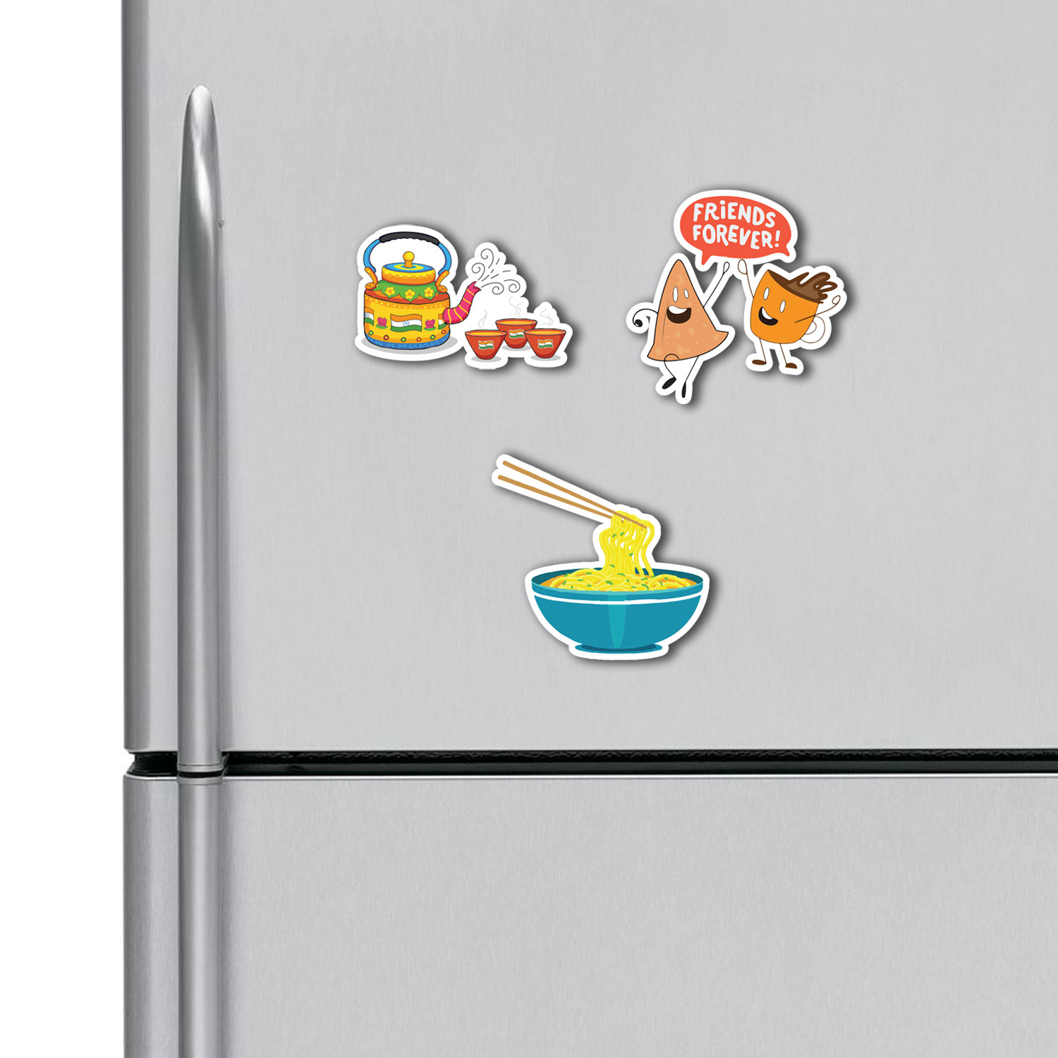 Tea Kettle Chai Samosa Noodles Fridge Magnets Combo