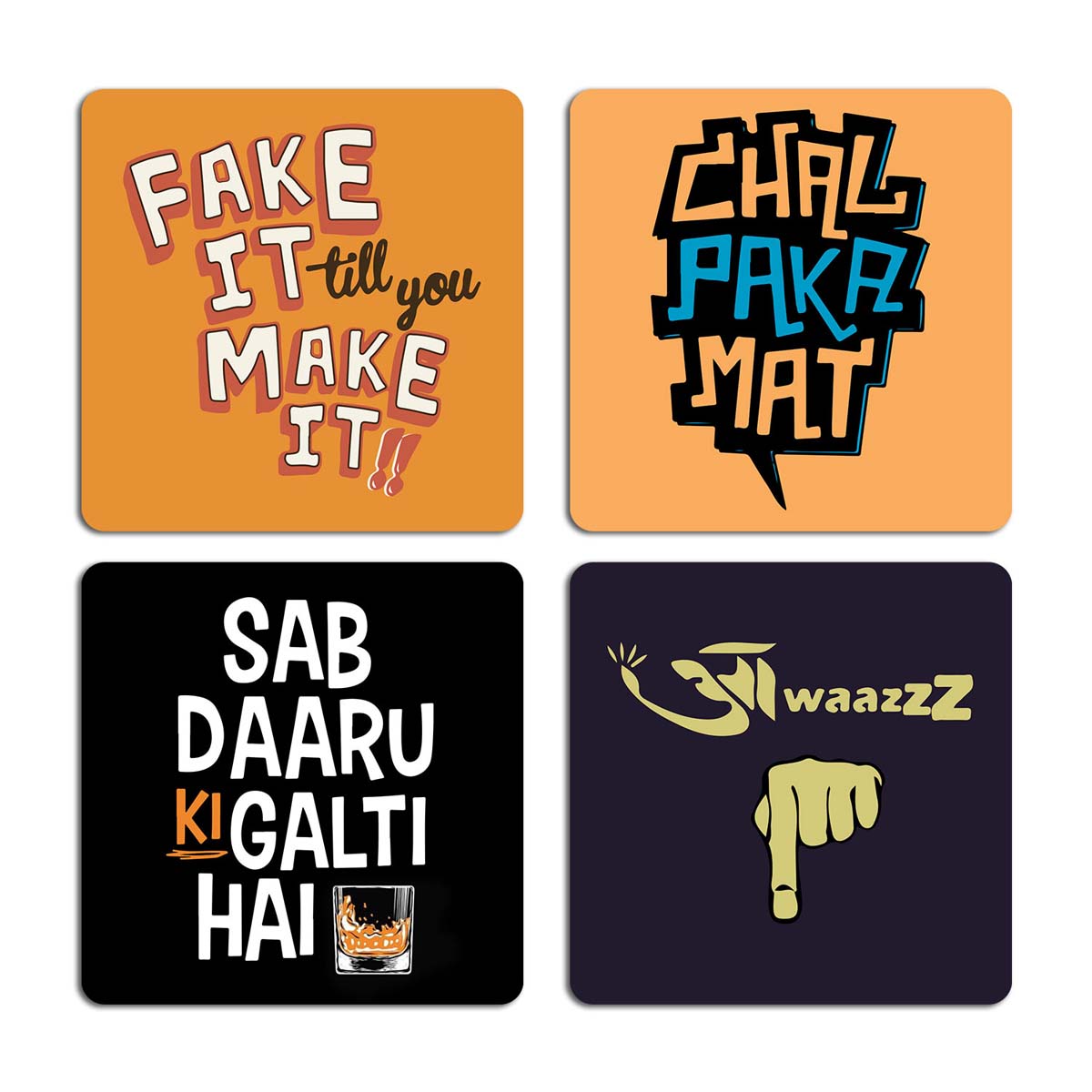 Funny Illustration Printed Tea Coasters Set