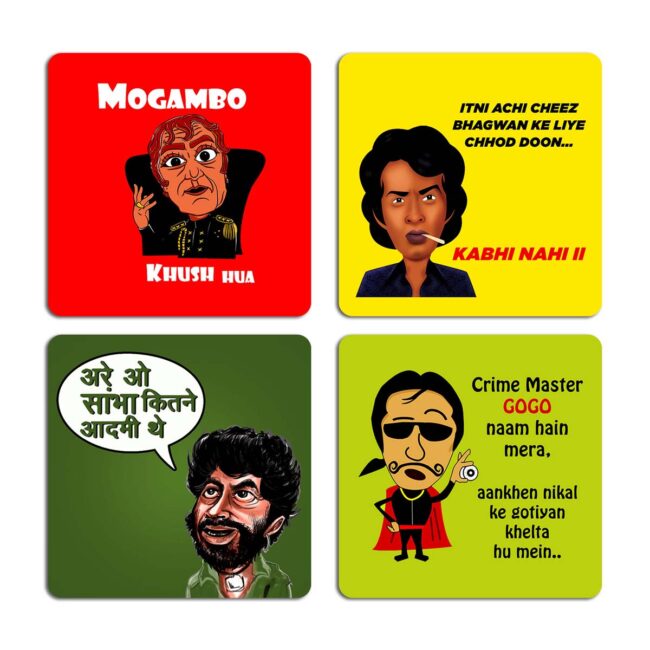 Funny Bollywood Character With Dialouges Printed Table Coasters Set