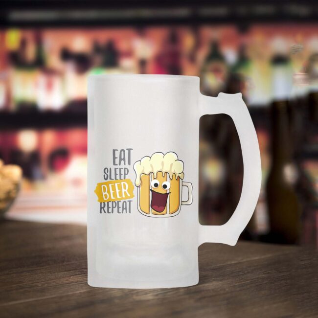 Eat Sleep Beer Repeat Frosted Beer Mug