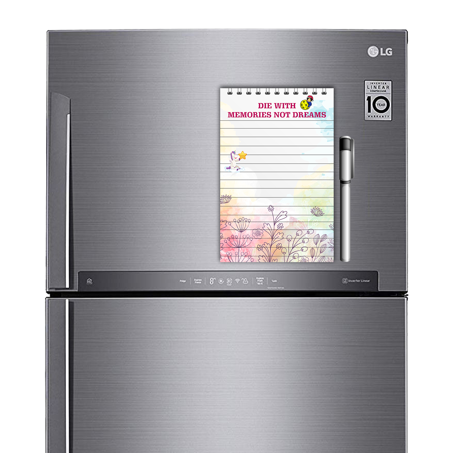 Die With Memories Not Dreams Magnetic Fridge Memopad with Pen, Easy to Wipe To Do/Grocery List Notepad