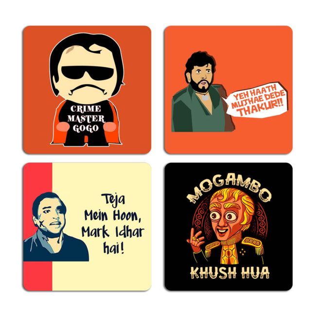 Bollywood Villain Killer Funny Quotes Printed Table Coasters Set
