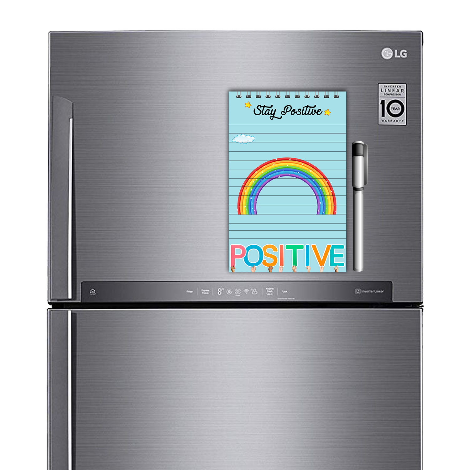 Stay Positive Magnetic Fridge Memopad with Pen, Easy to Wipe To Do/Grocery List Notepad