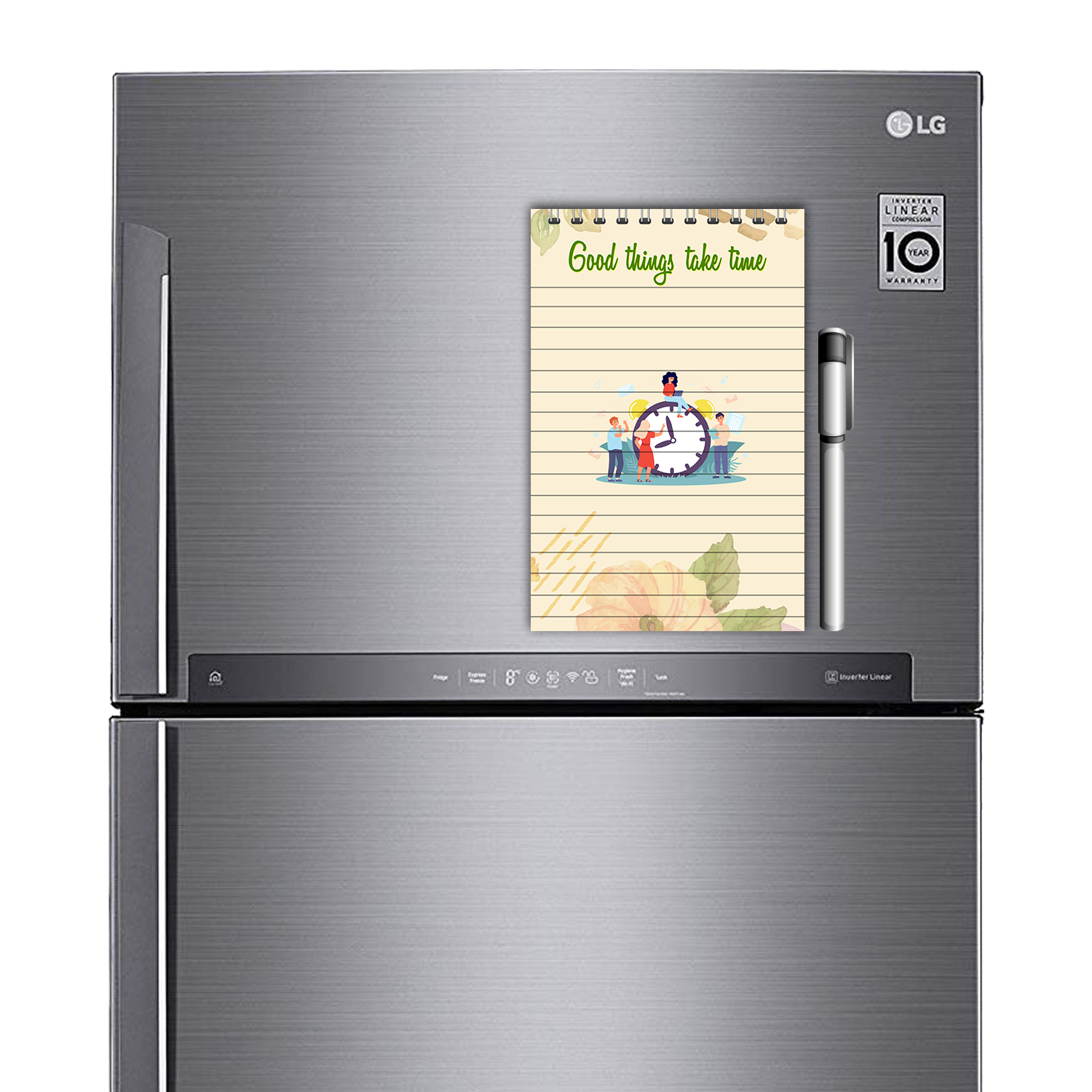 Good Things Take Time Magnetic Fridge Memopad with Pen, Easy to Wipe To Do/Grocery List Notepad