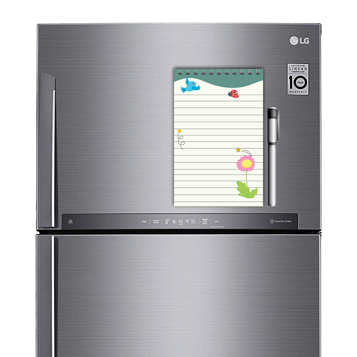 Floral Magnetic Fridge Memopad with Pen, Easy to Wipe To Do/Grocery List Notepad