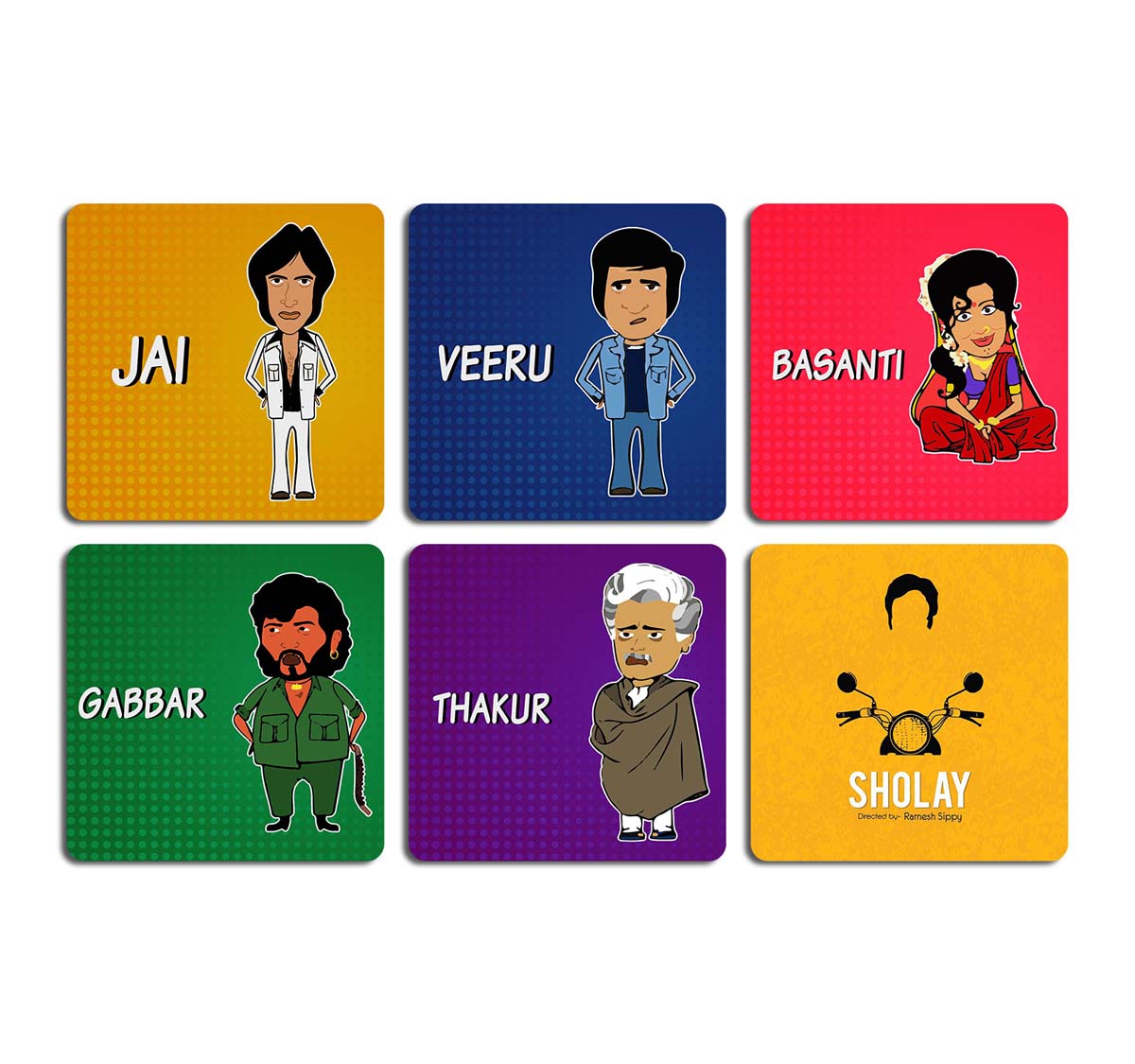 Funny Sholay Characters / Quotes Table Coasters Set