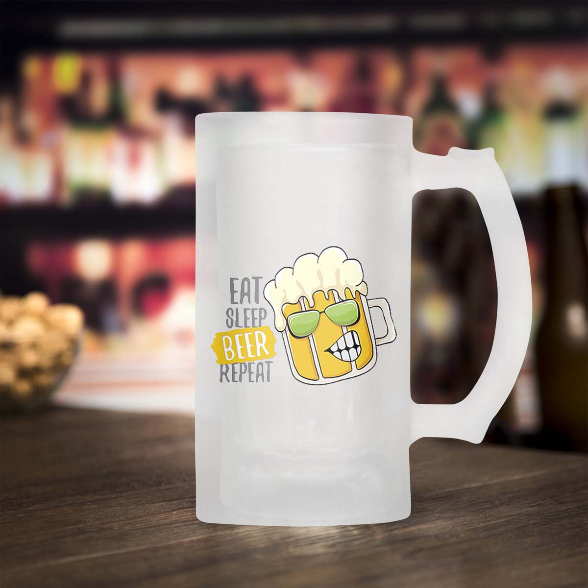 Eat Sleep Beer Repeat Frosted Beer Mug