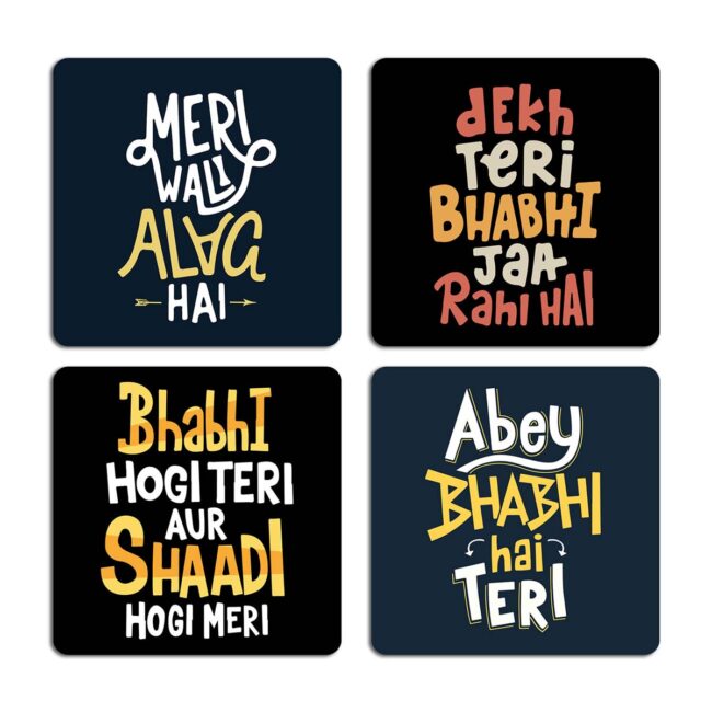 Bhabhi Quotes Illustration Printed Table Coasters Set