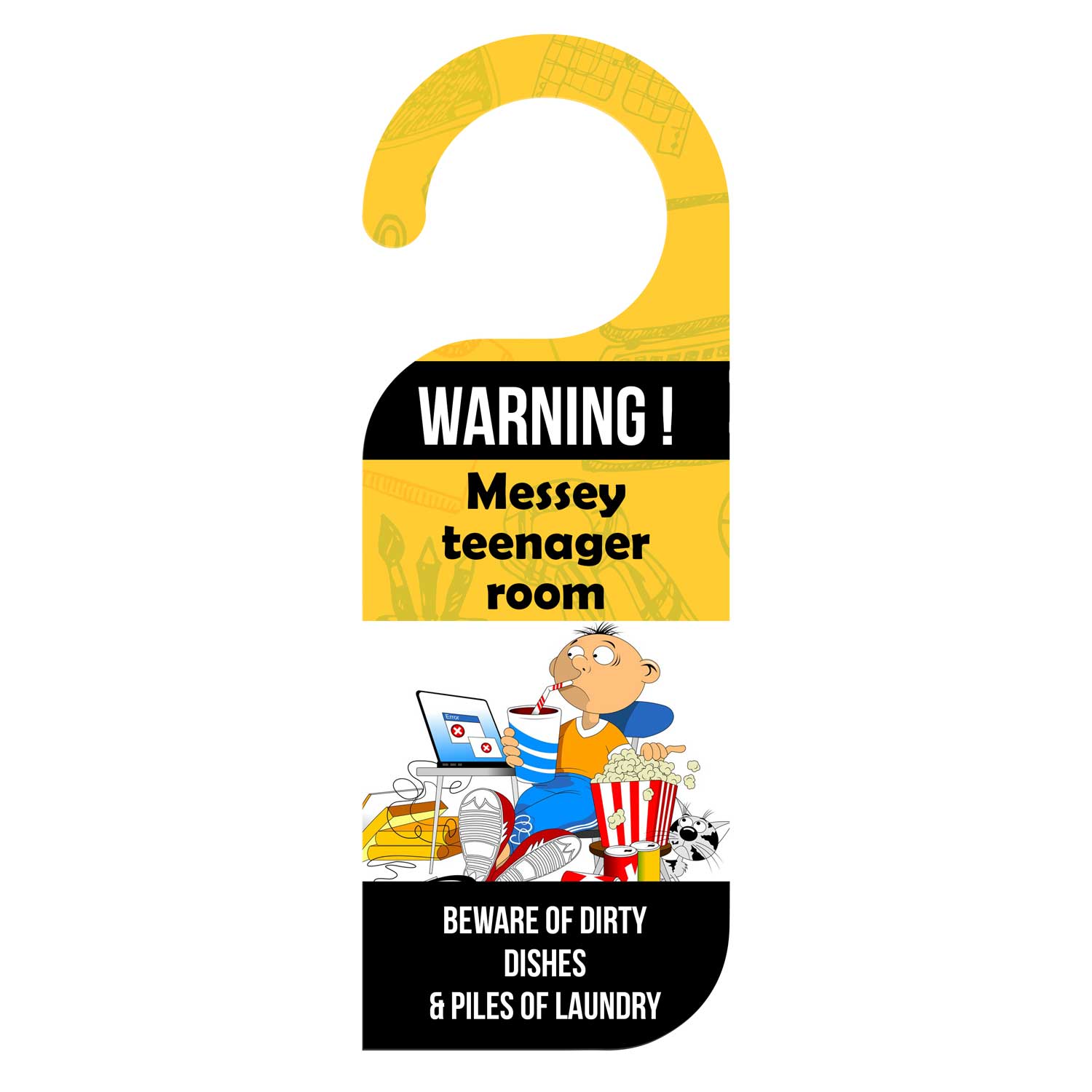 Warning ! Messey Teenager Room Knob Hanger Door Tag Sign