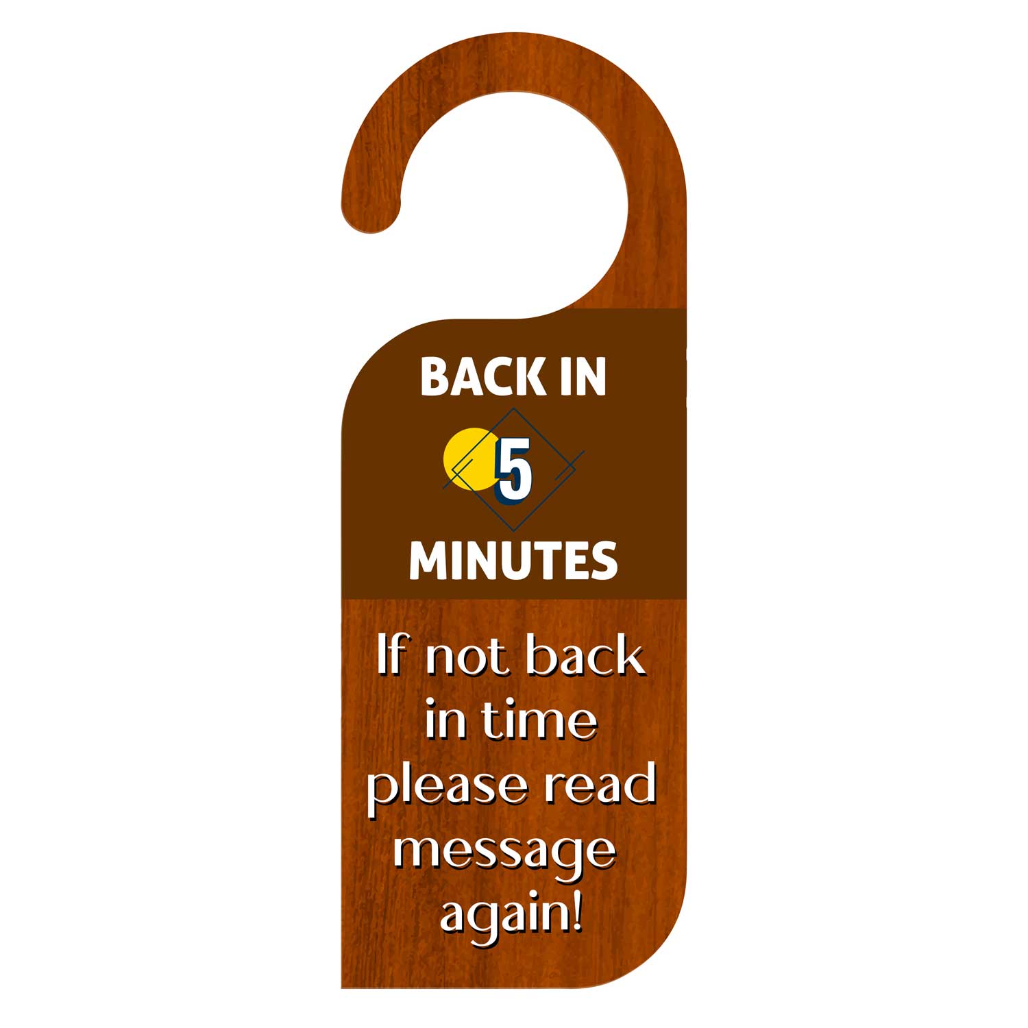 Back In 5 Minutes If Not Back In Time Please Read Message Again Knob Hanger Door Tag Sign