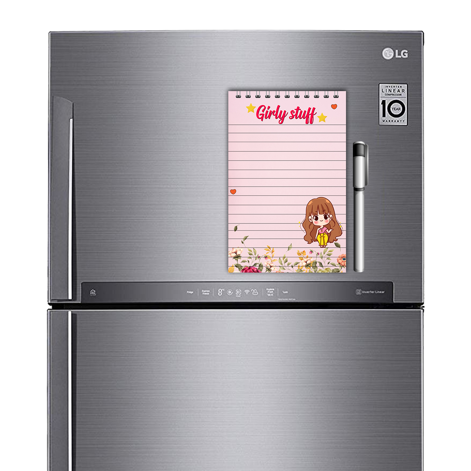 Girly Stuff Magnetic Fridge Memopad with Pen, Easy to Wipe To Do/Grocery List Notepad