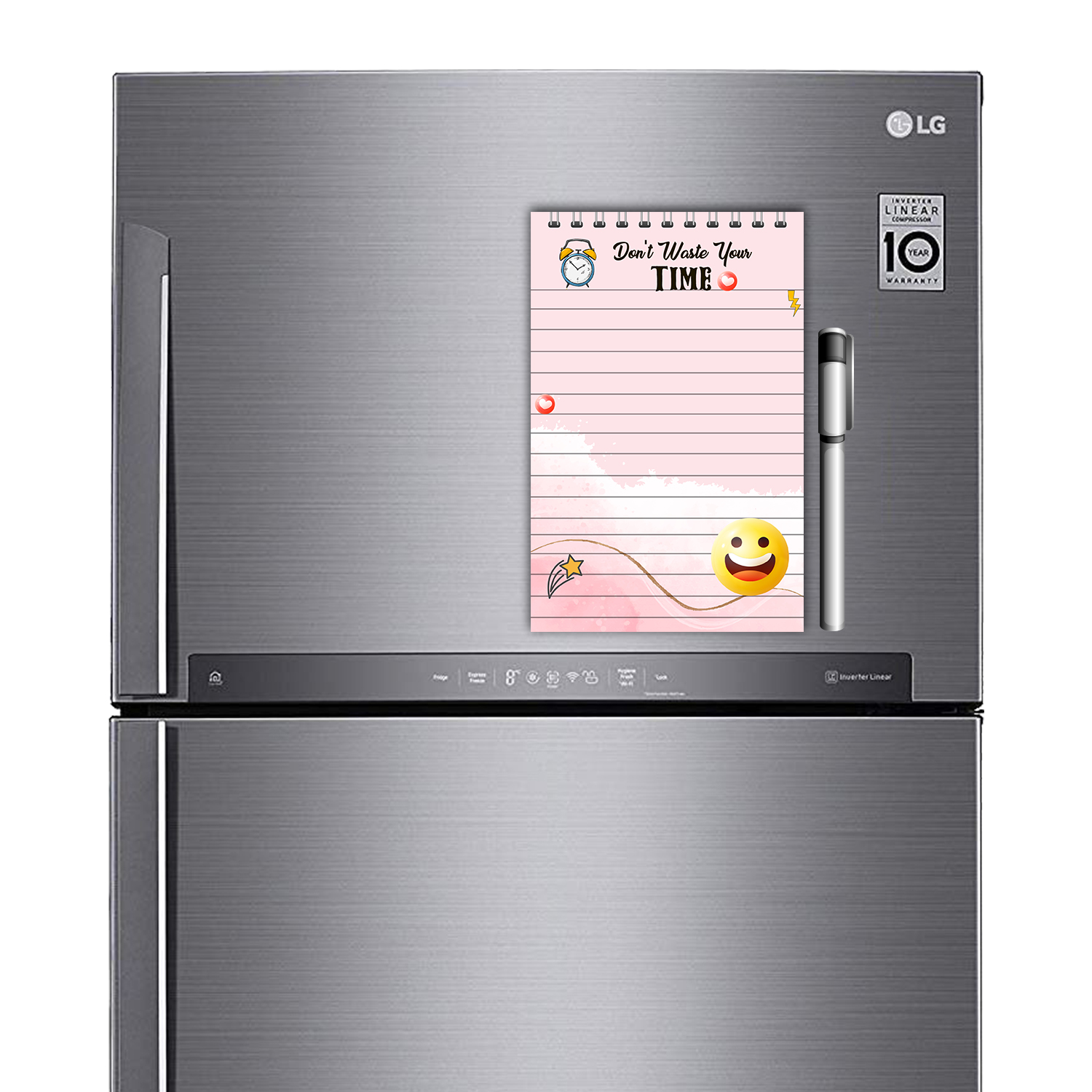 Don’t Waste Your Time Magnetic Fridge Memopad with Pen, Easy to Wipe To Do/Grocery List Notepad