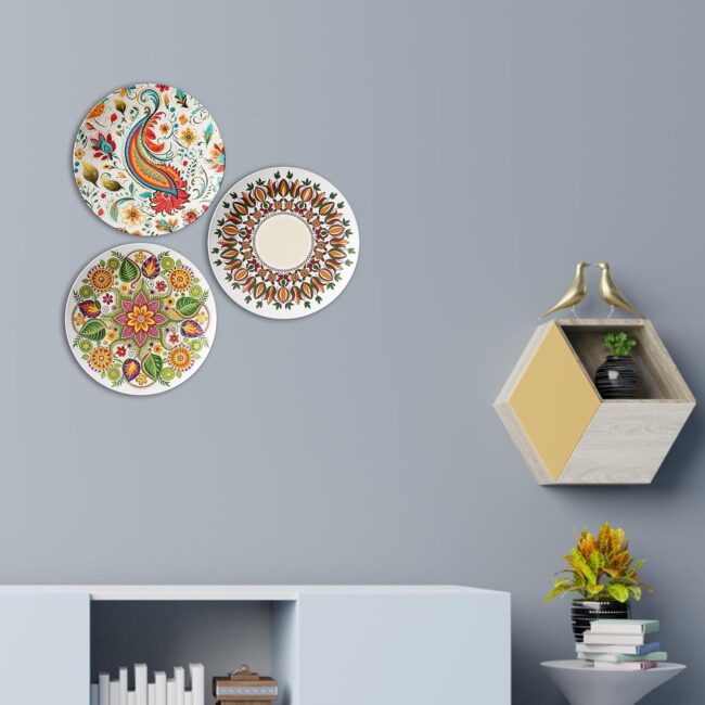 Floral and Mandala Designs Decorative Ceramic Wall Plates Set of 3. - Image 6