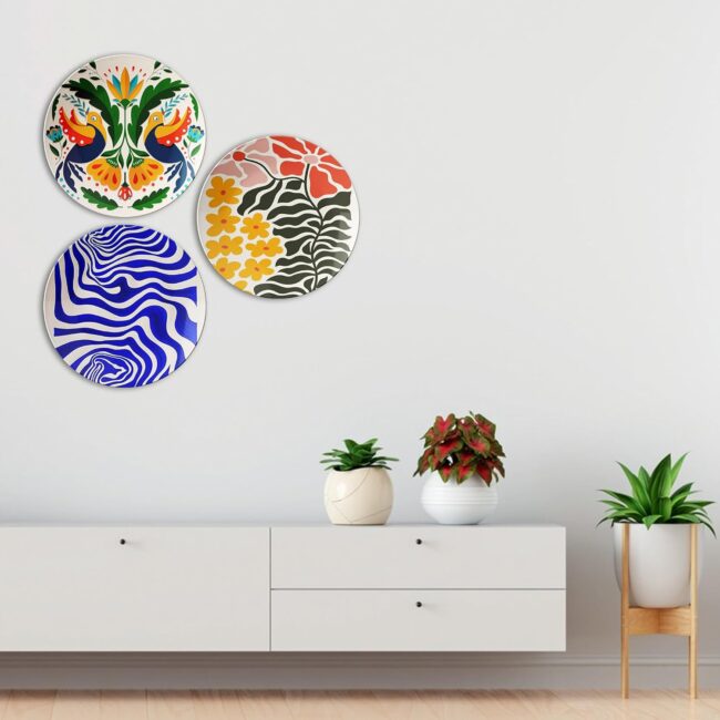 Nature's Symphony Decorative Ceramic Wall Plates Set of 3. - Image 2