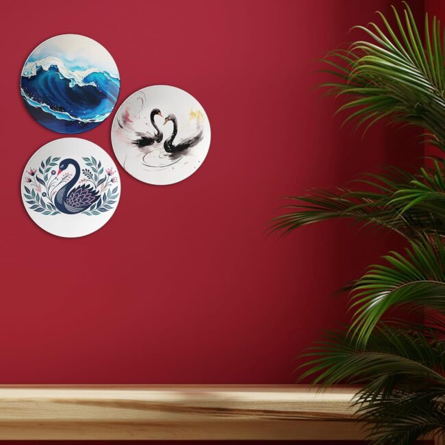 Ocean and Swan Designs Decorative Ceramic Wall Plates Set of 3 - Image 2