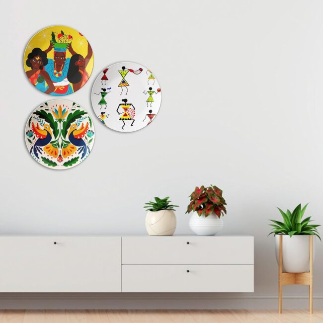Where Art Meets Culture Decorative Ceramic Wall Plates Set of 3.