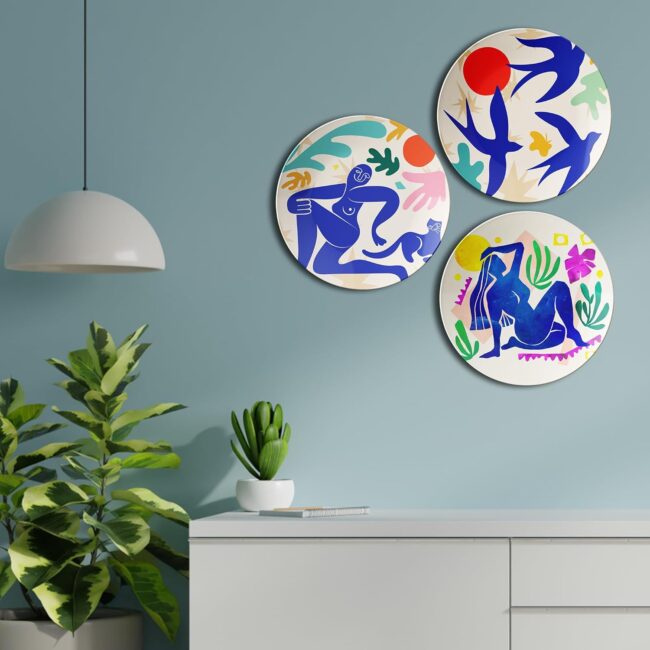 Plates with Abstract Figures and Nature Decorative Ceramic Wall Plates Set of 3 - Image 6