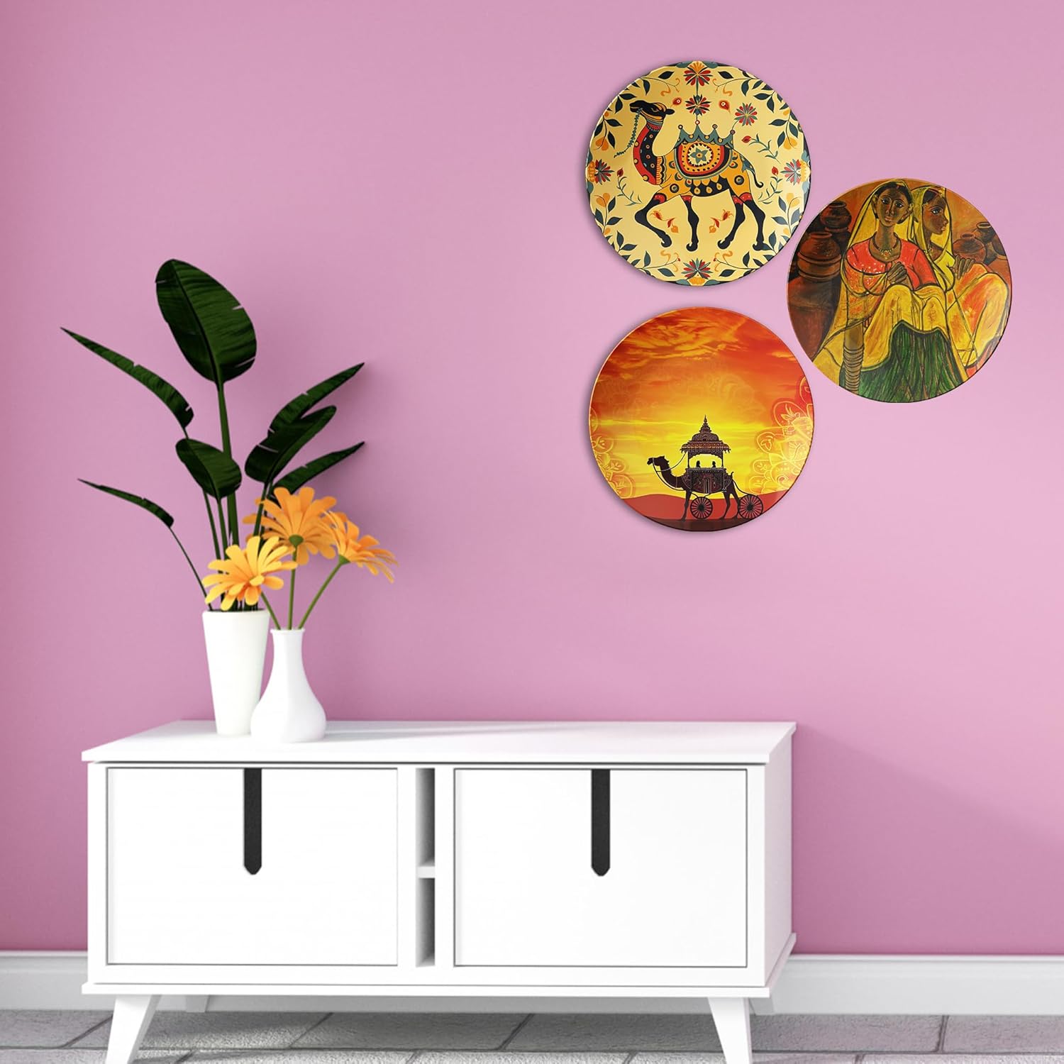 Rajasthani Melodies Decorative Ceramic Wall Plates Set of 3.