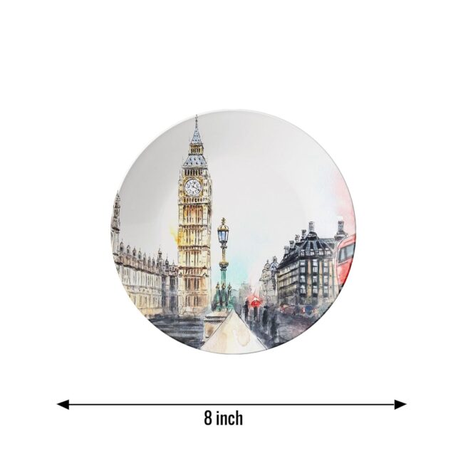 Wall Art with London and Paris Scenes Decorative Ceramic Wall Plates Set of 3. - Image 3