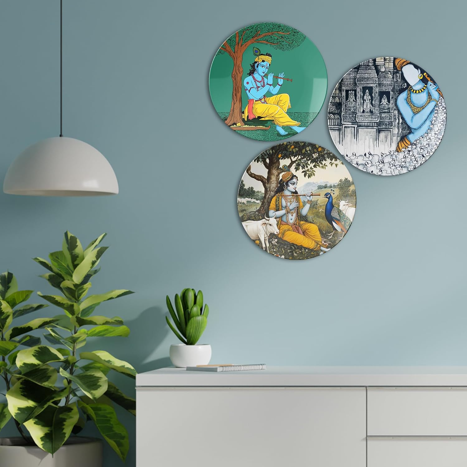Krishna's Charm Decorative Ceramic Wall Plates Set of 3. - Image 6