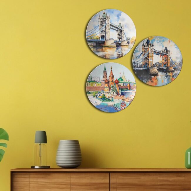 Ceramics with City Scenes Decorative Ceramic Wall Plates Set of 3 - Image 6