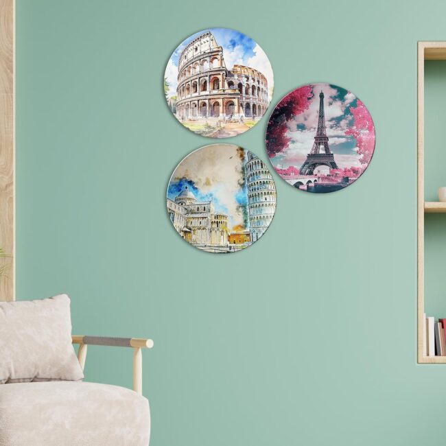 Decorative Wall Art Featuring Famous Monuments Decorative Ceramic Wall Plates Set of 3. - Image 5