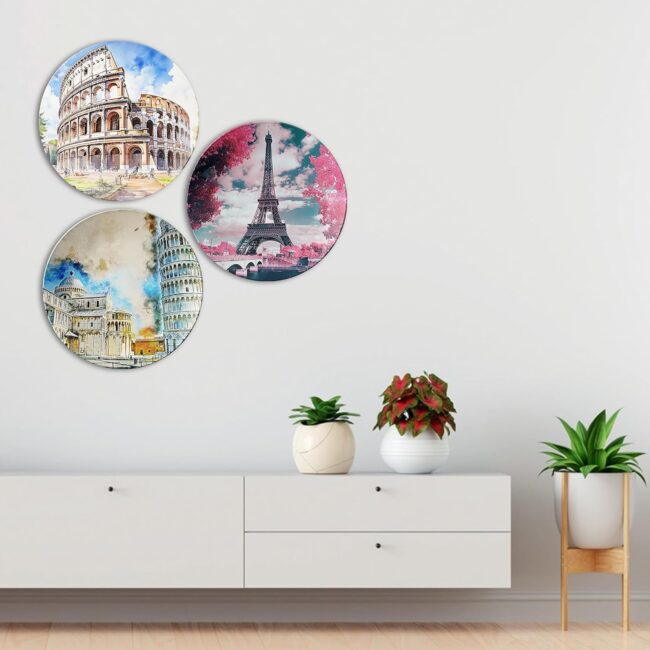 Decorative Wall Art Featuring Famous Monuments Decorative Ceramic Wall Plates Set of 3. - Image 6