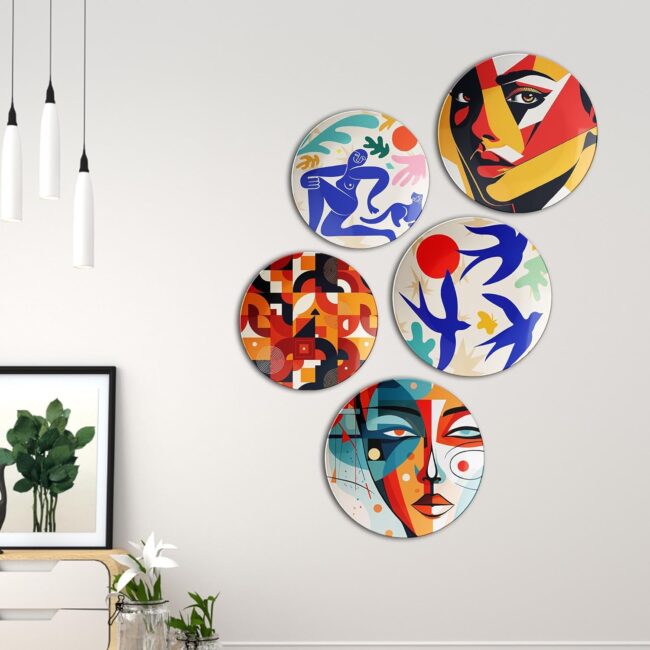Modern Abstracts - A Fusion of Colors, Faces & Geometric Art | Home Decoration | Living Room Wall Decoration | Décor Items | Gift Items (Set of 5) - Image 5