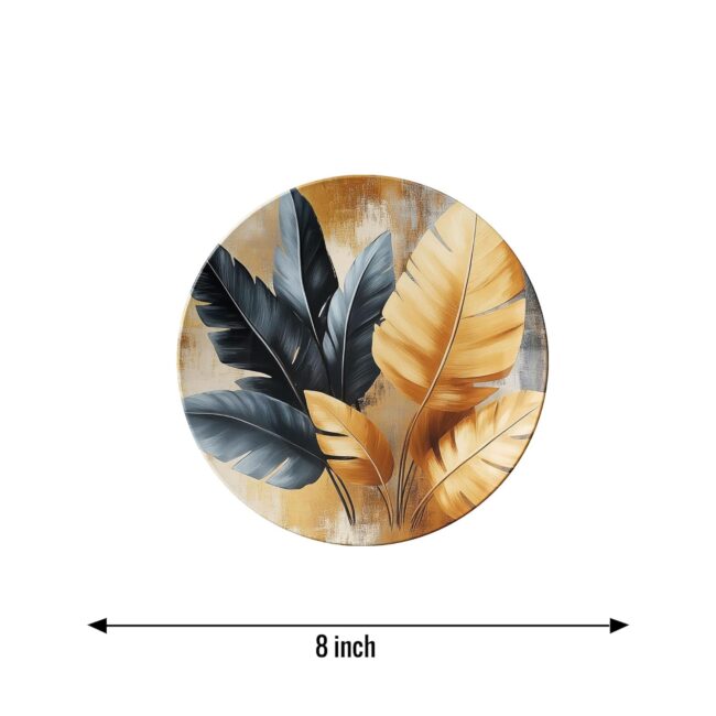 Golden Nature Harmony: Abstract Botanical Decorative Ceramic Wall Plates, Set of 3 - Image 5