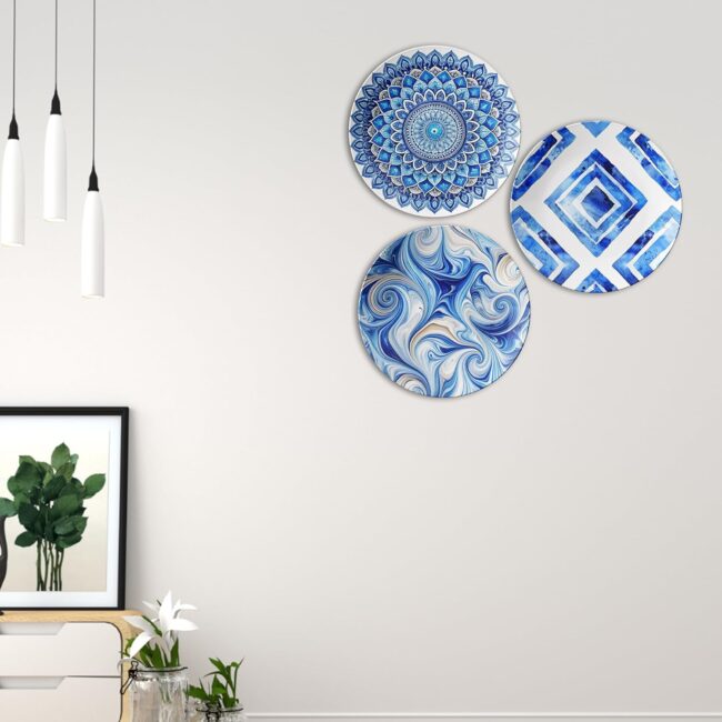 Featuring Abstract and Mandala Patterns Decorative Ceramic Wall Plates Set of 3 - Image 4