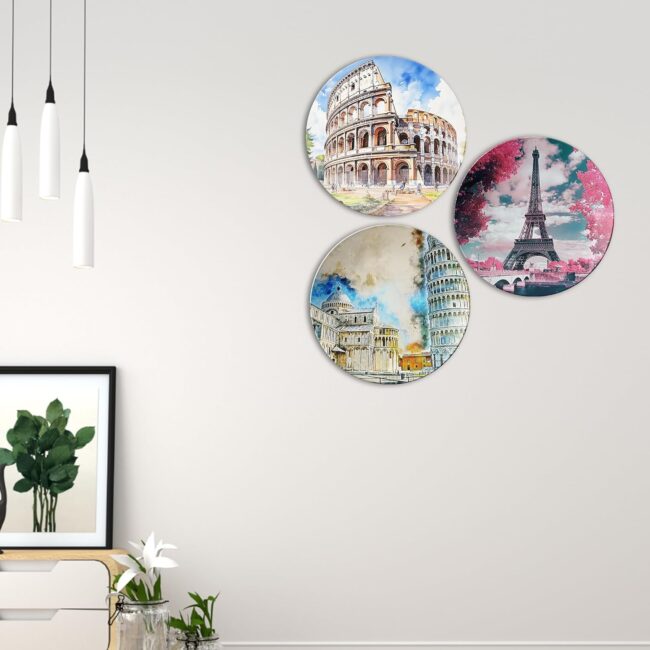 Decorative Wall Art Featuring Famous Monuments Decorative Ceramic Wall Plates Set of 3. - Image 4
