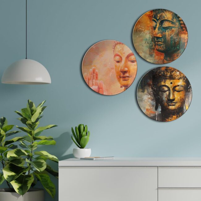 Buddha Bliss Decorative Ceramic Wall Plates Set of 3. - Image 3