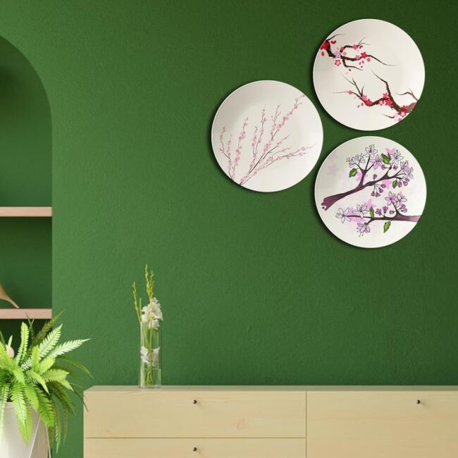 Japanese-Inspired Cherry Blossom Art Decorative Ceramic Wall Plates Set of 3 - Image 4