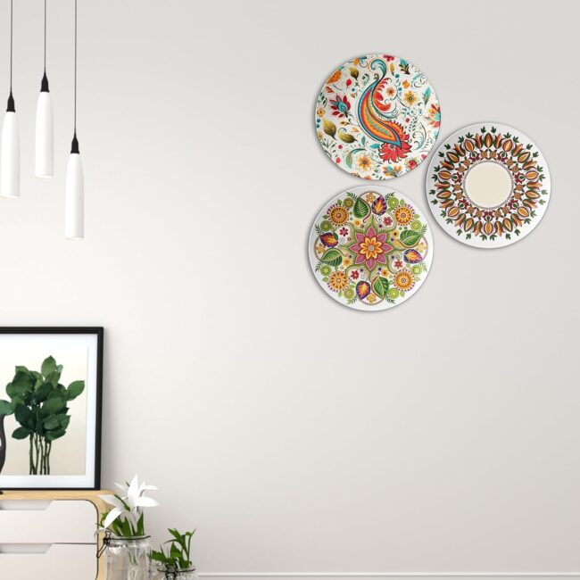Floral and Mandala Designs Decorative Ceramic Wall Plates Set of 3. - Image 5