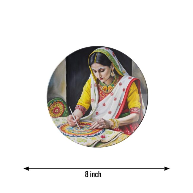 Wall Art with Indian Women Themes Decorative Ceramic Wall Plates Set of 3. - Image 6