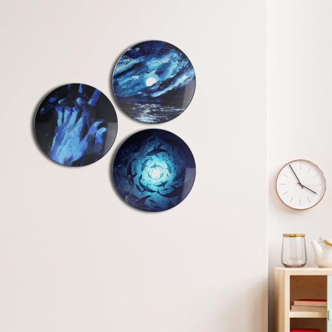 Blue Plates with Ocean Depths Decorative Ceramic Wall Plates Set of 3. - Image 6