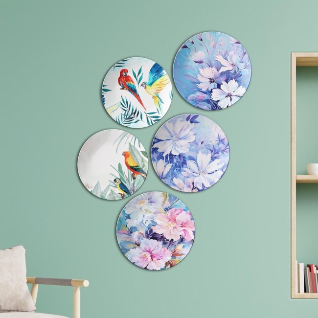 Birds Meet Flowers | Home Decoration | Living Room Wall Decoration | Décor Items | Gift Items (Set of 5) - Image 7