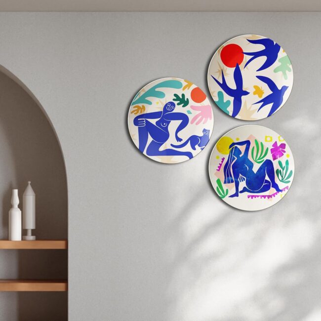 Plates with Abstract Figures and Nature Decorative Ceramic Wall Plates Set of 3 - Image 4