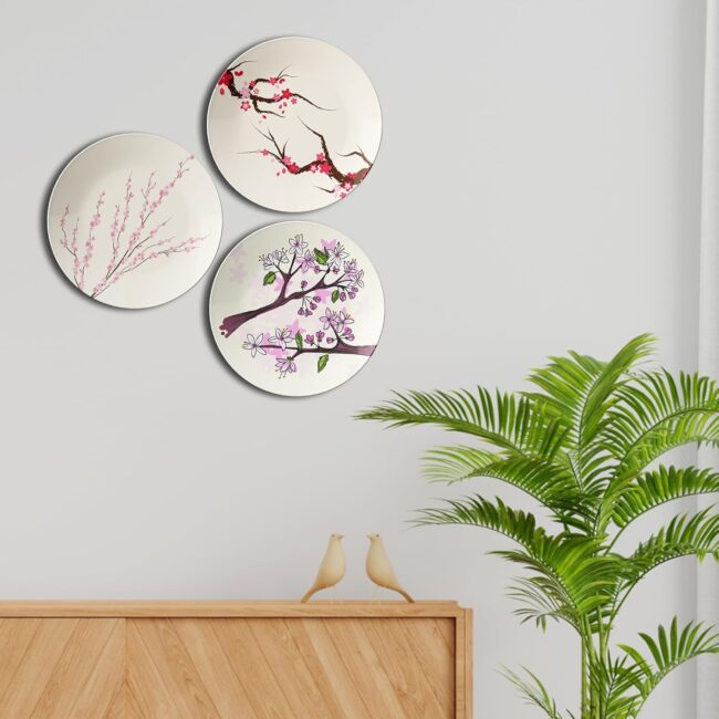 Japanese-Inspired Cherry Blossom Art Decorative Ceramic Wall Plates Set of 3 - Image 5