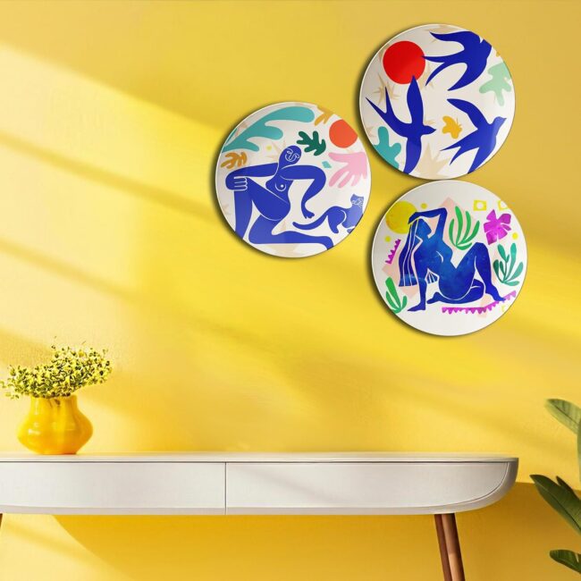Plates with Abstract Figures and Nature Decorative Ceramic Wall Plates Set of 3 - Image 5