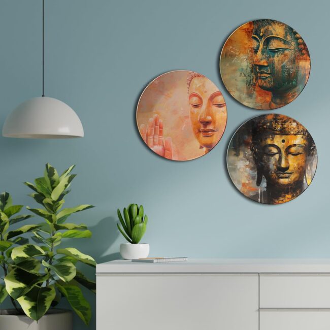 Buddha Bliss Decorative Ceramic Wall Plates Set of 3. - Image 5