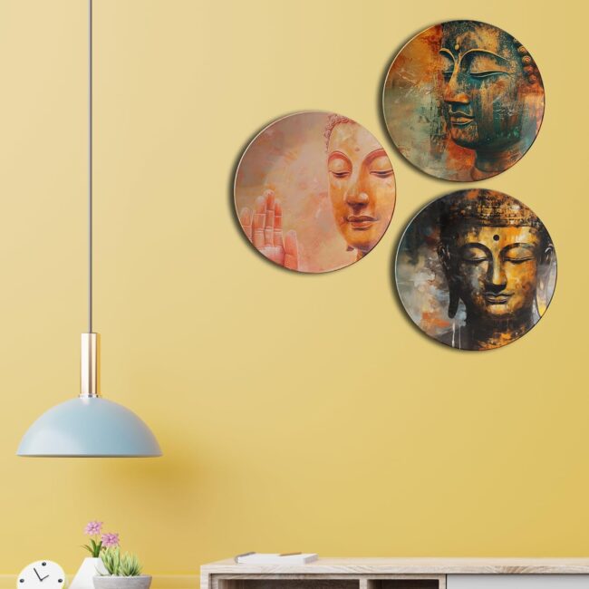 Buddha Bliss Decorative Ceramic Wall Plates Set of 3. - Image 4