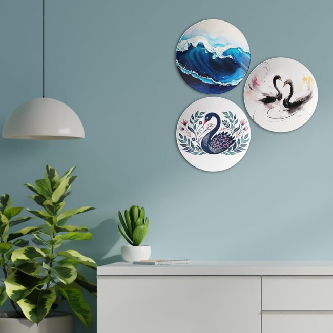 Ocean and Swan Designs Decorative Ceramic Wall Plates Set of 3 - Image 6