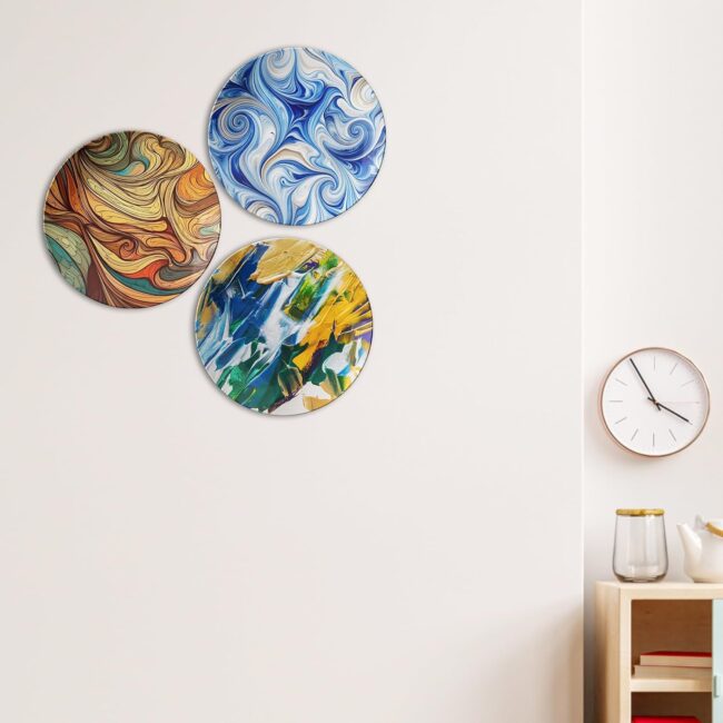 Modern Abstract Wall Plates Decorative Ceramic Wall Plates Set of 3 - Image 6