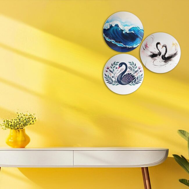 Ocean and Swan Designs Decorative Ceramic Wall Plates Set of 3 - Image 5